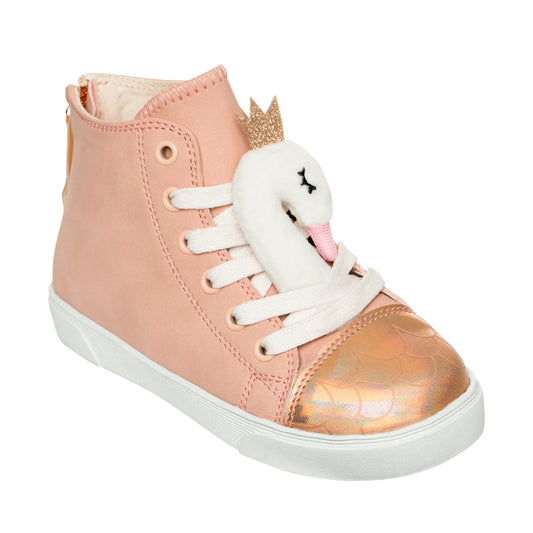 Zoe the Swan Kids High Top Sneakers - Vegan Leather Shoes with Easy Zipper