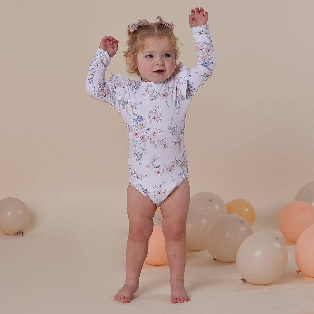 Sweet Swallows Long Sleeve Organic Bodysuit with Frill: 0-3 Months (000)