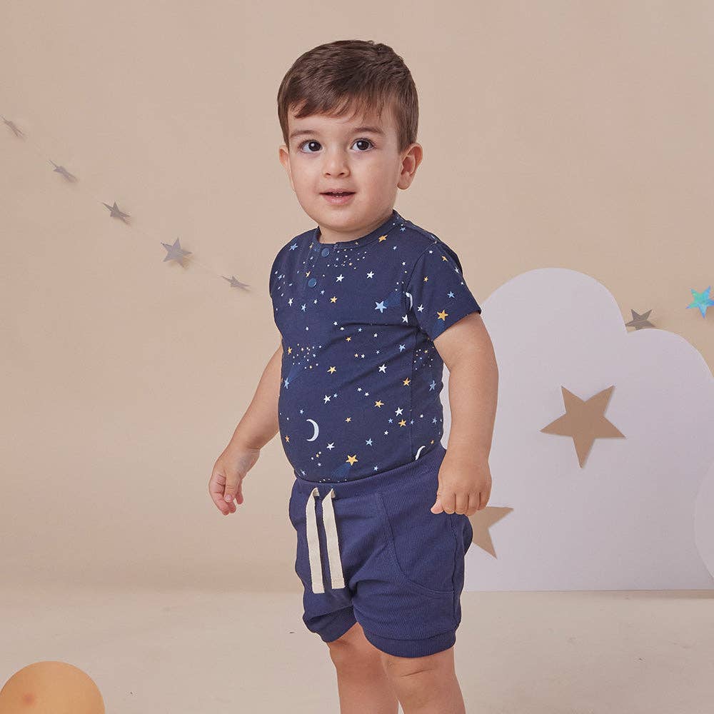 Starry Night Short Sleeve Organic Bodysuit: 0-3 Months (000)