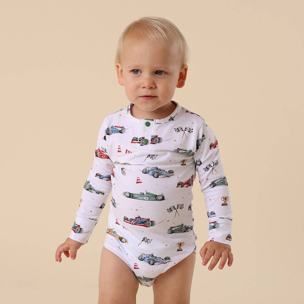Little Racers Long Sleeve Organic Bodysuit: 3-6 Months (00)