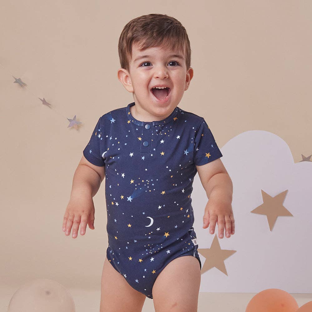 Starry Night Short Sleeve Organic Bodysuit: 0-3 Months (000)