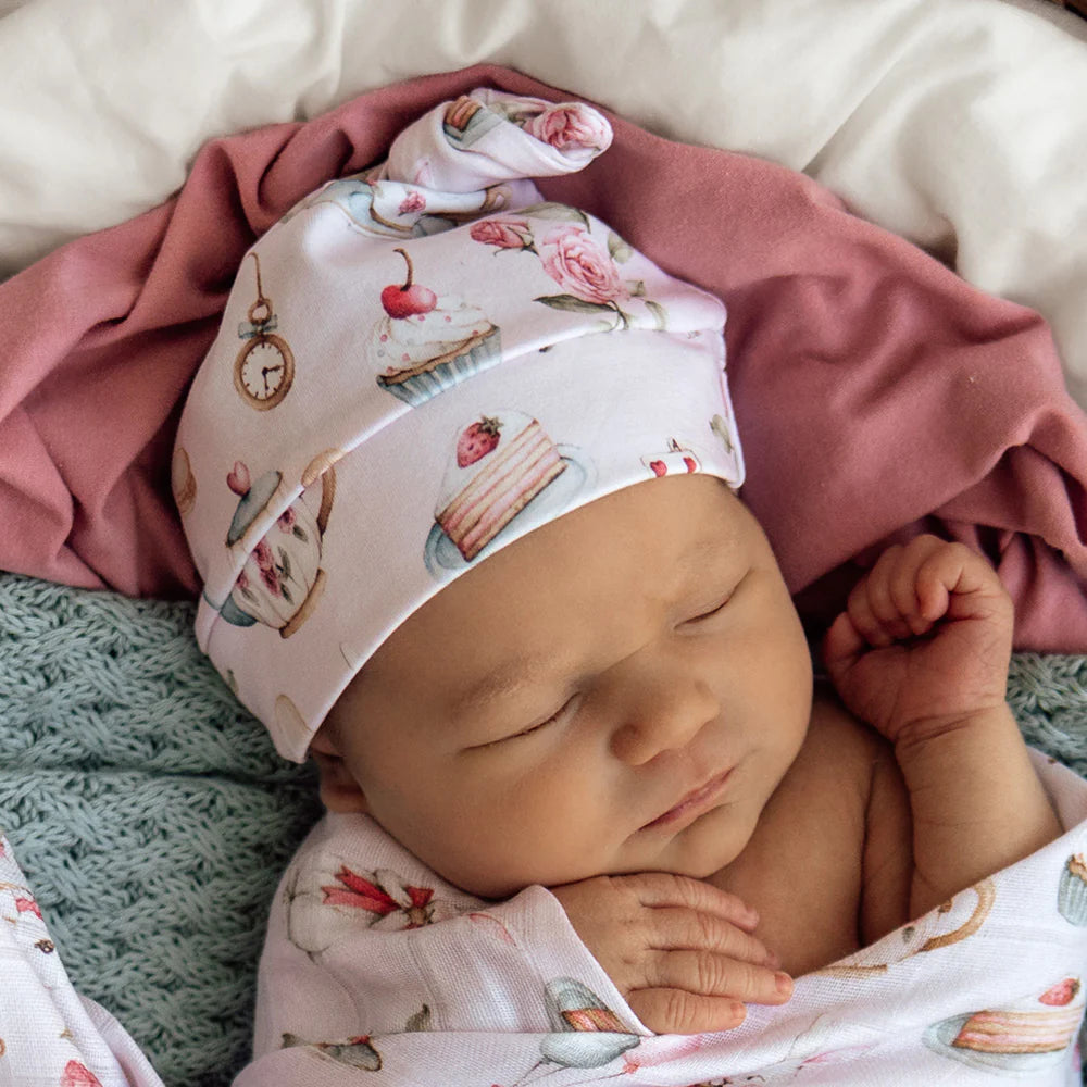 Organic Knotted Beanie- Alice's Tea Party