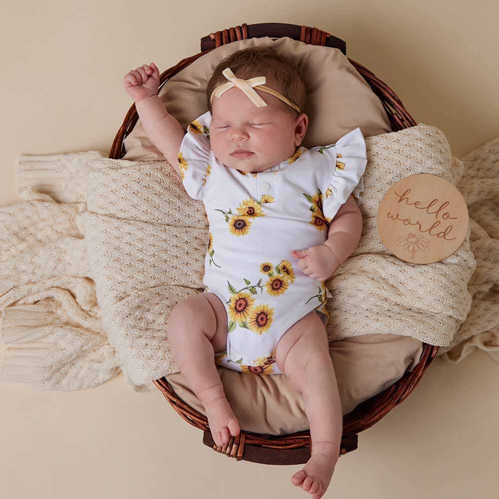 Sunflower Short Sleeve Organic Bodysuit with Frill: 3-6 Months (00)