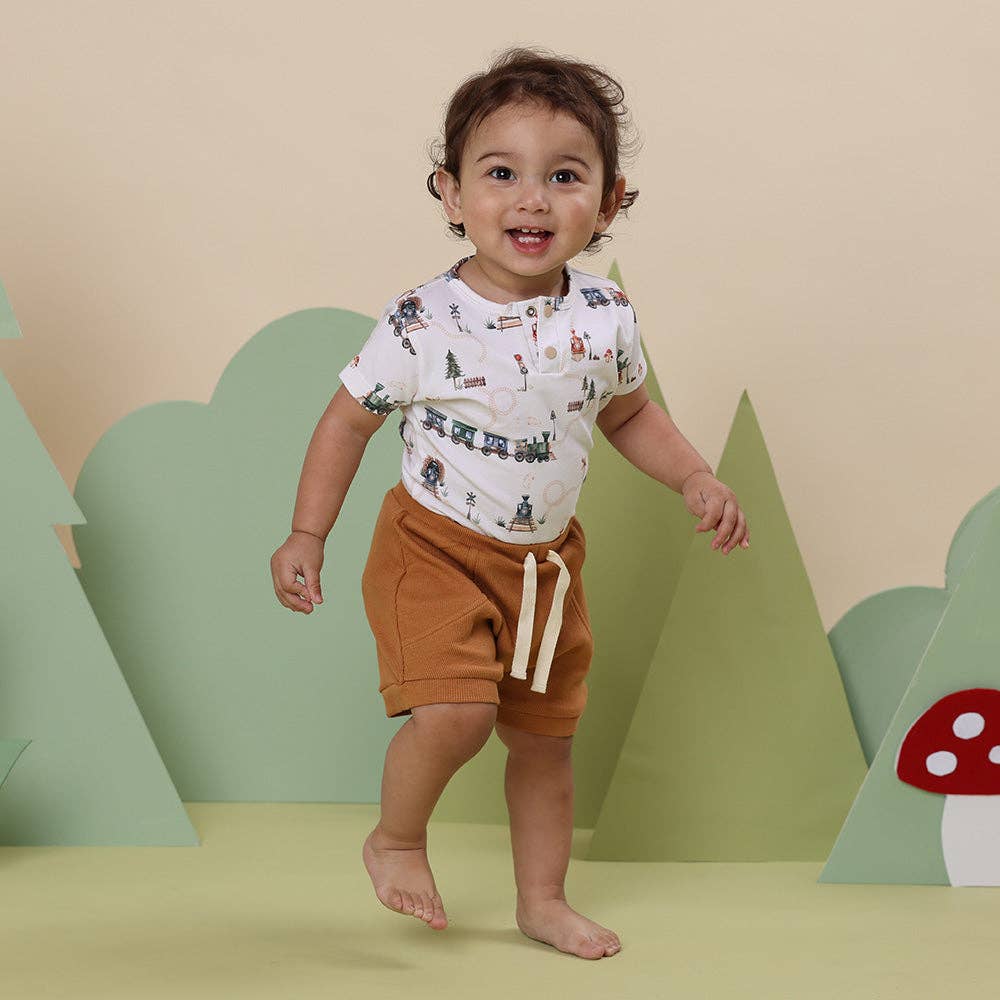 Trains Short Sleeve Organic Bodysuit: 3-6 Months (00)