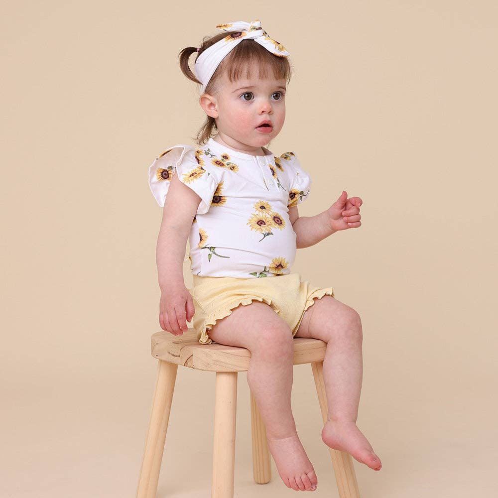 Sunflower Short Sleeve Organic Bodysuit with Frill: 0-3 Months (000)