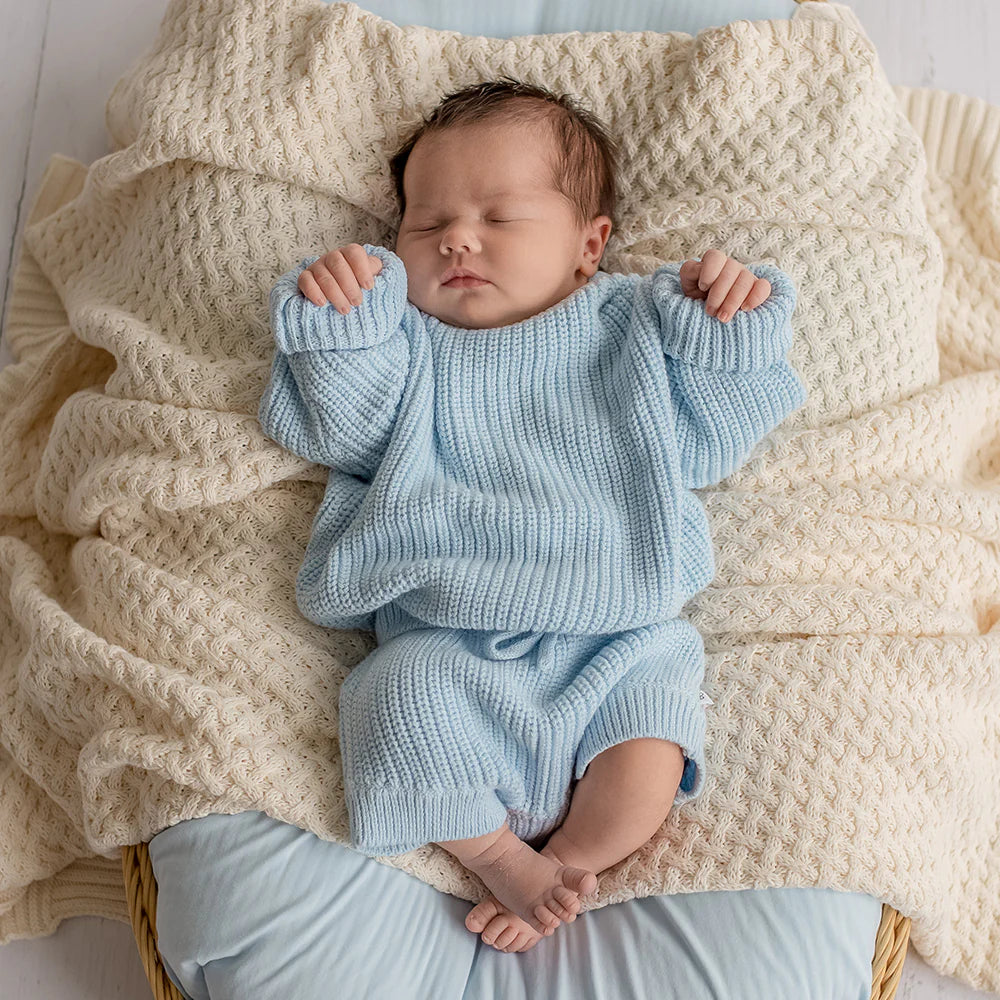Oversized Cotton Knit Jumper- Baby Blue