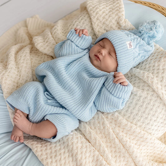 Oversized Cotton Knit Jumper- Baby Blue