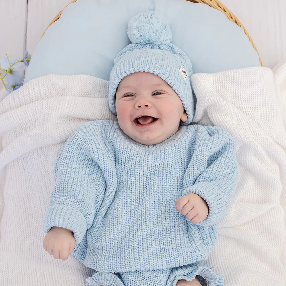 Oversized Cotton Knit Jumper- Baby Blue