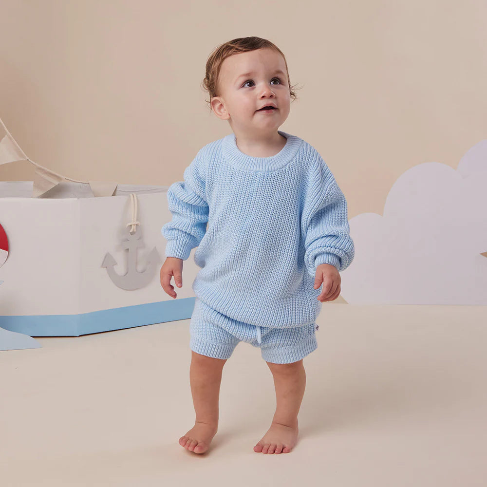 Baby Blue Organic Cotton Knit Shorts