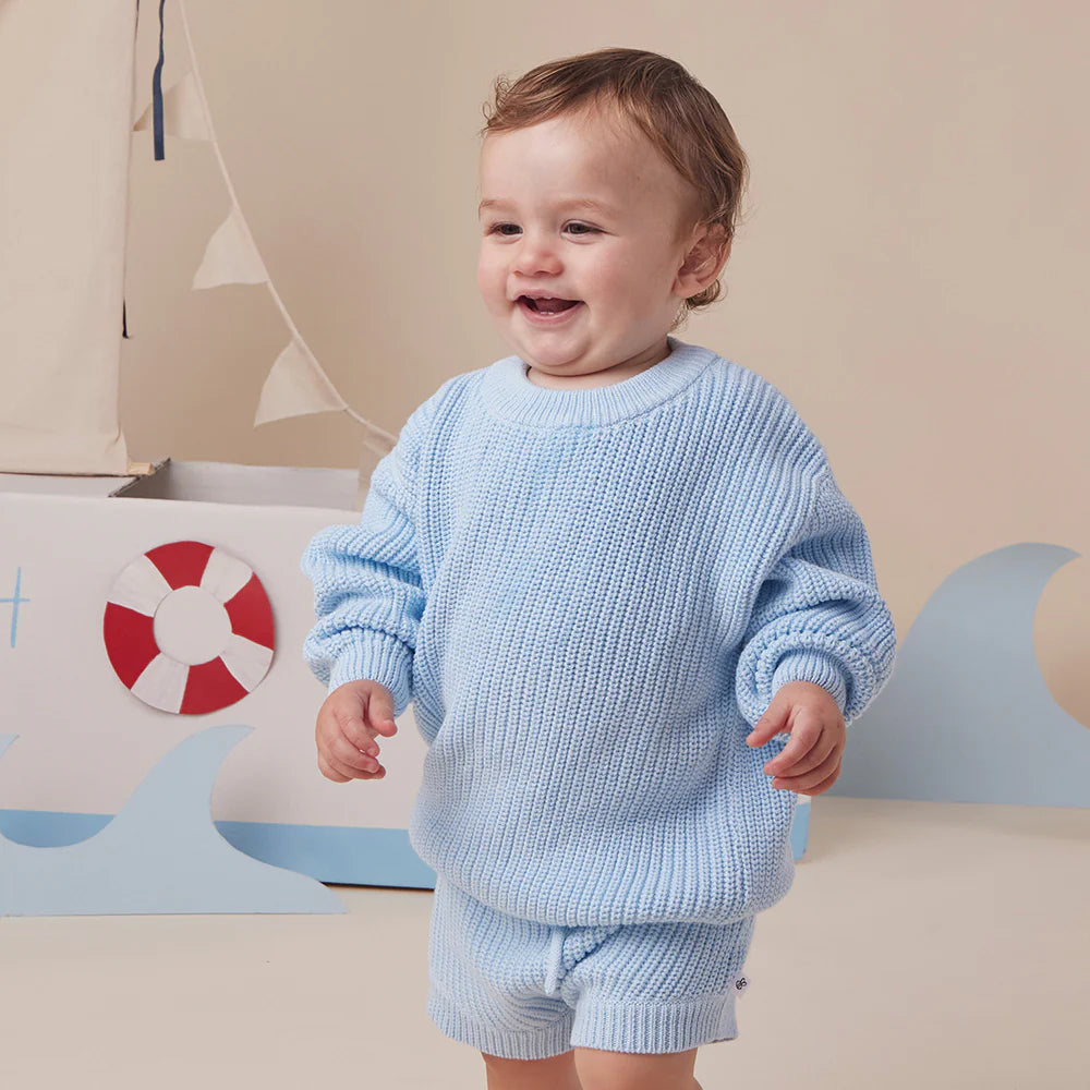 Oversized Cotton Knit Jumper- Baby Blue