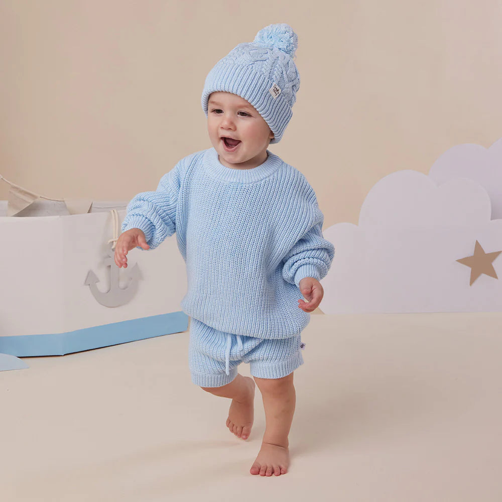 Oversized Cotton Knit Jumper- Baby Blue