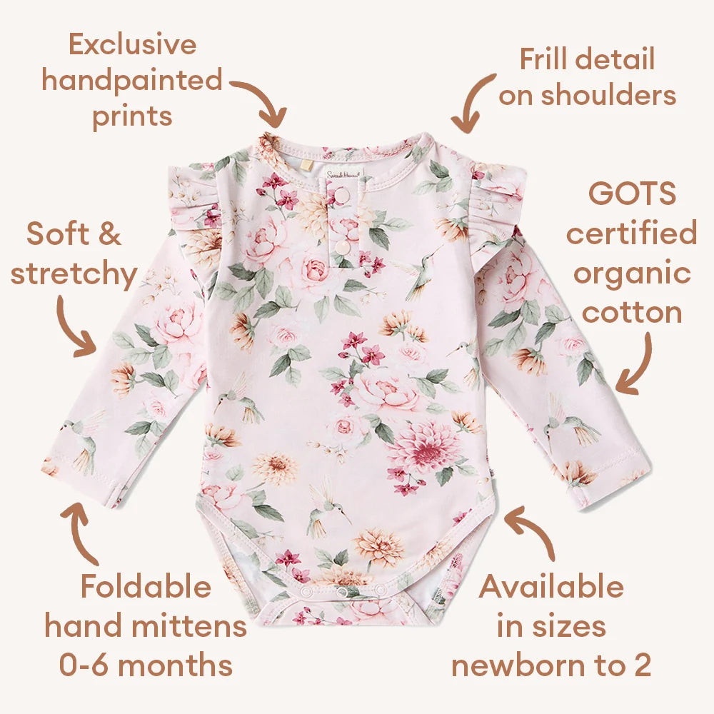 Birds & Bloom Long Sleeve Organic Bodysuit with Frill