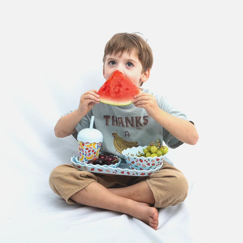 Blue Fruits Dinnerware and Smoothie Bundle