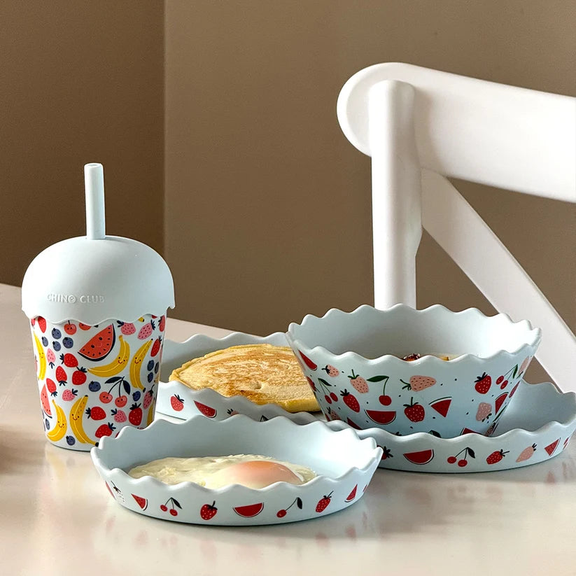 Blue Fruits Dinnerware and Smoothie Bundle