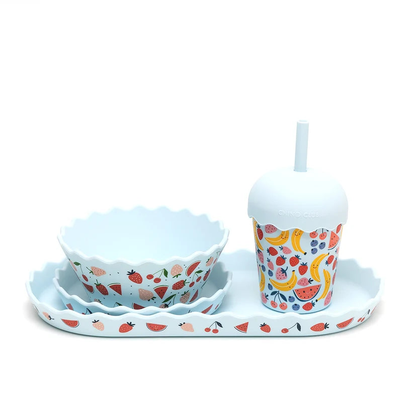 Blue Fruits Dinnerware and Smoothie Bundle