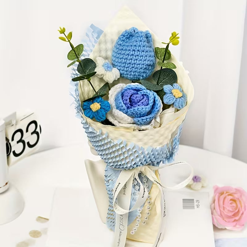 Crochet Flower Bouquet- Blue
