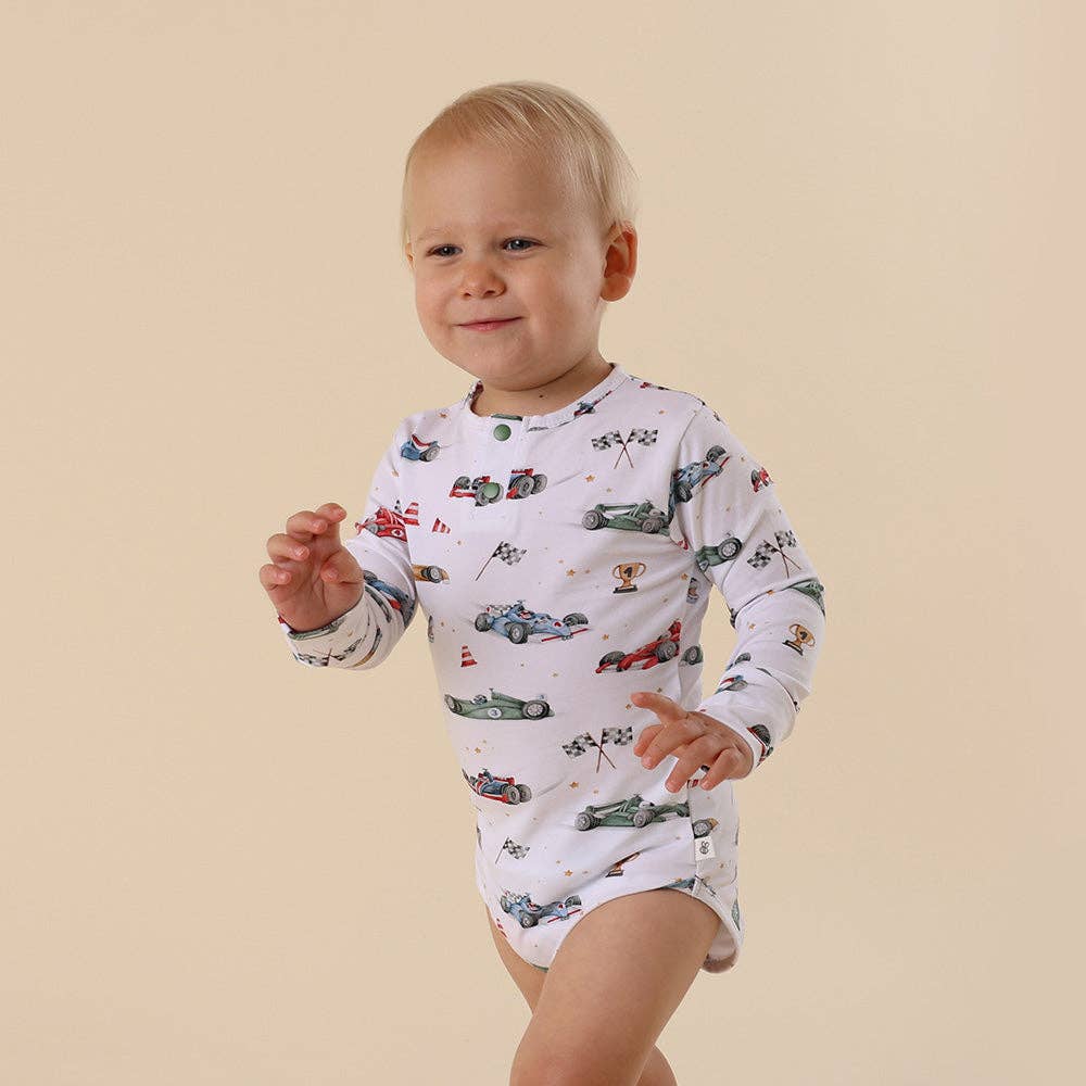 Little Racers Long Sleeve Organic Bodysuit: 3-6 Months (00)