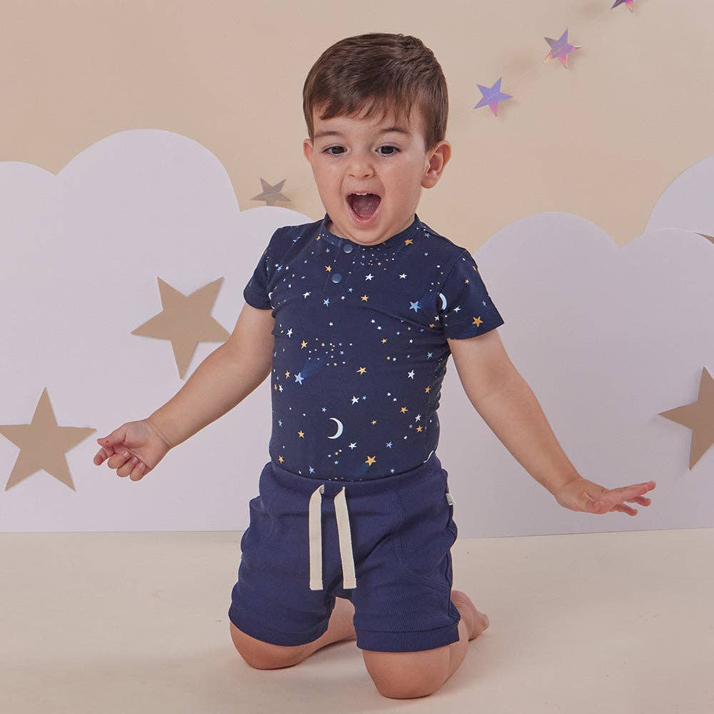 Starry Night Short Sleeve Organic Bodysuit: 0-3 Months (000)