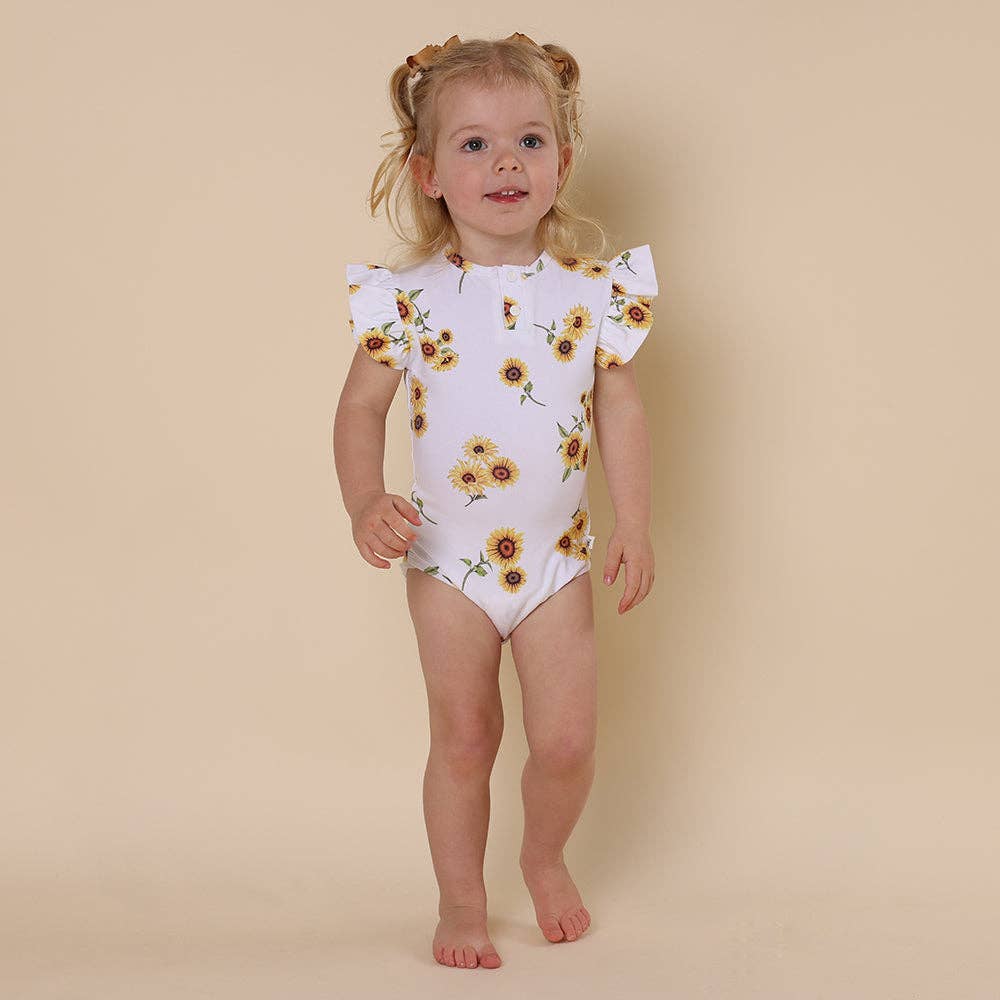 Sunflower Short Sleeve Organic Bodysuit with Frill: 3-6 Months (00)