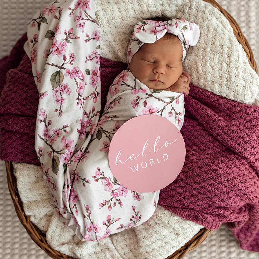 Cherry Blossom Organic Jersey Wrap & Topknot Set