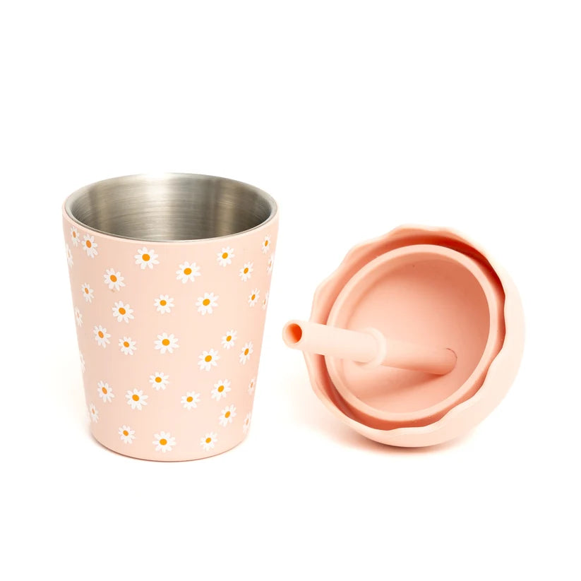 Pink Daisy Mini Smoothie Cup and Straw- 200ml