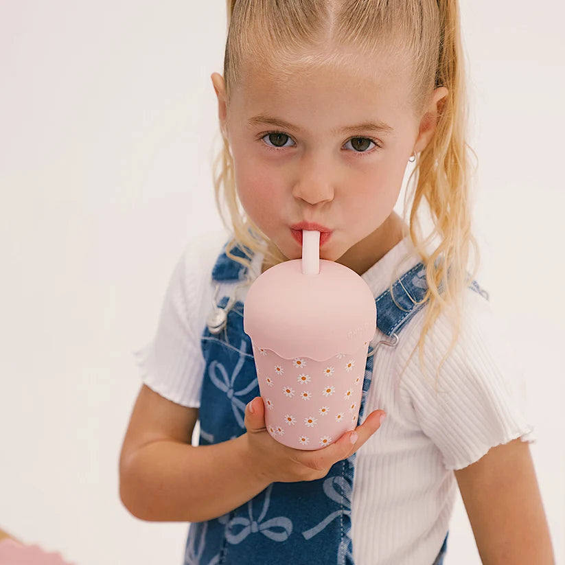 Pink Daisy Mini Smoothie Cup and Straw- 200ml