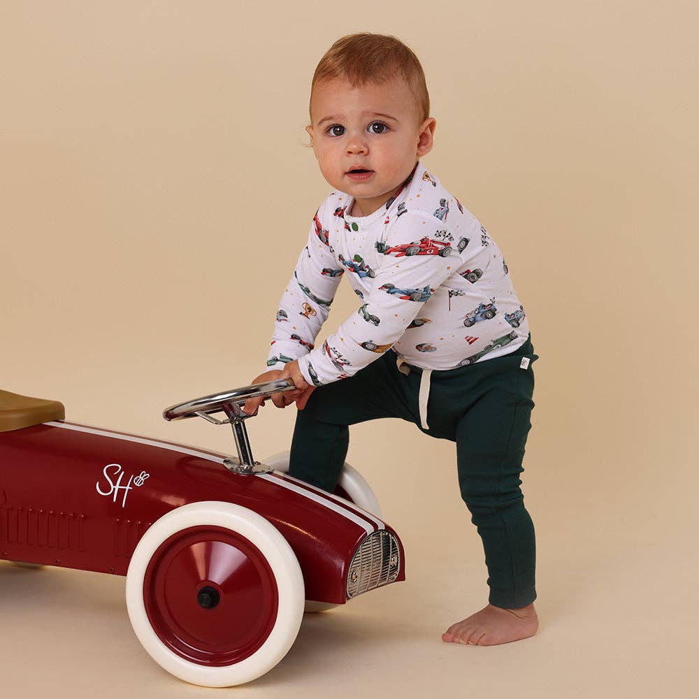 Little Racers Long Sleeve Organic Bodysuit: 0-3 Months (000)