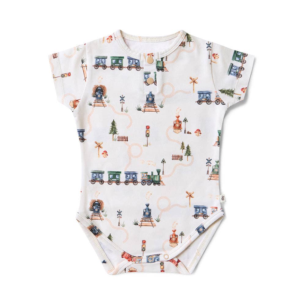 Trains Short Sleeve Organic Bodysuit: 3-6 Months (00)