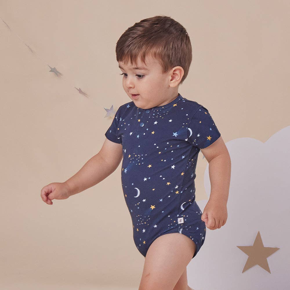 Starry Night Short Sleeve Organic Bodysuit: 0-3 Months (000)