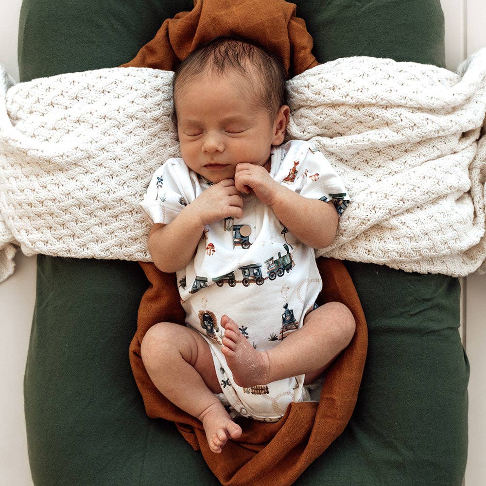 Trains Short Sleeve Organic Bodysuit: 0-3 Months (000)