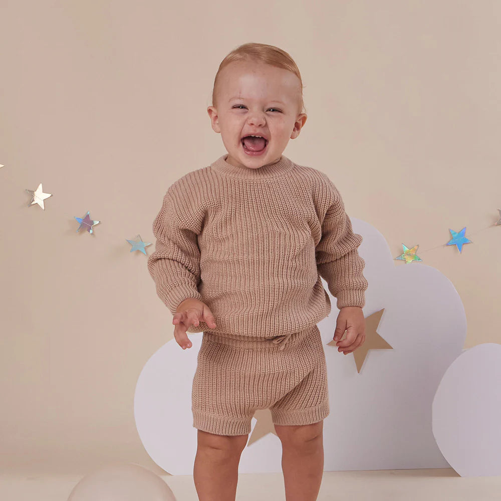 Oversized Cotton Knit Jumper- Hazelnut