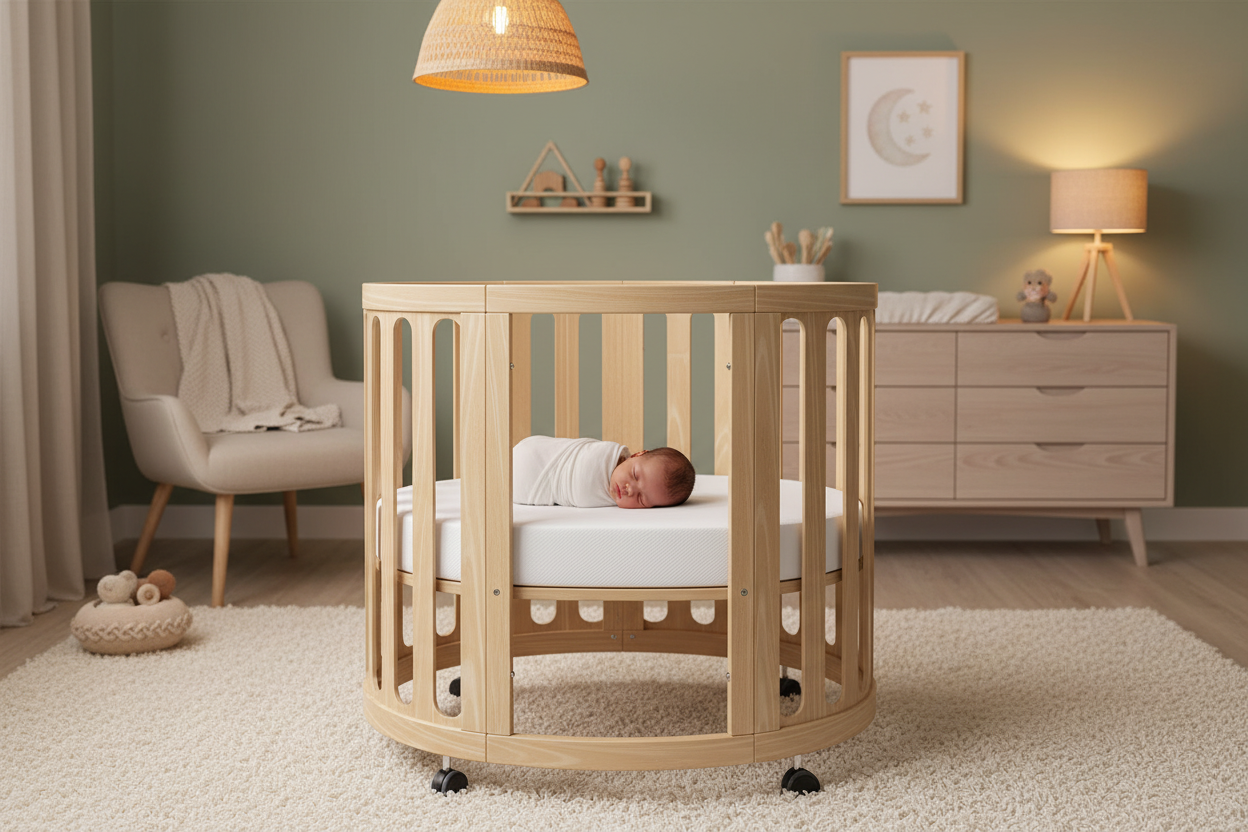 Newborn baby sleeping in Kaylula Sova Cot in bassinet stage