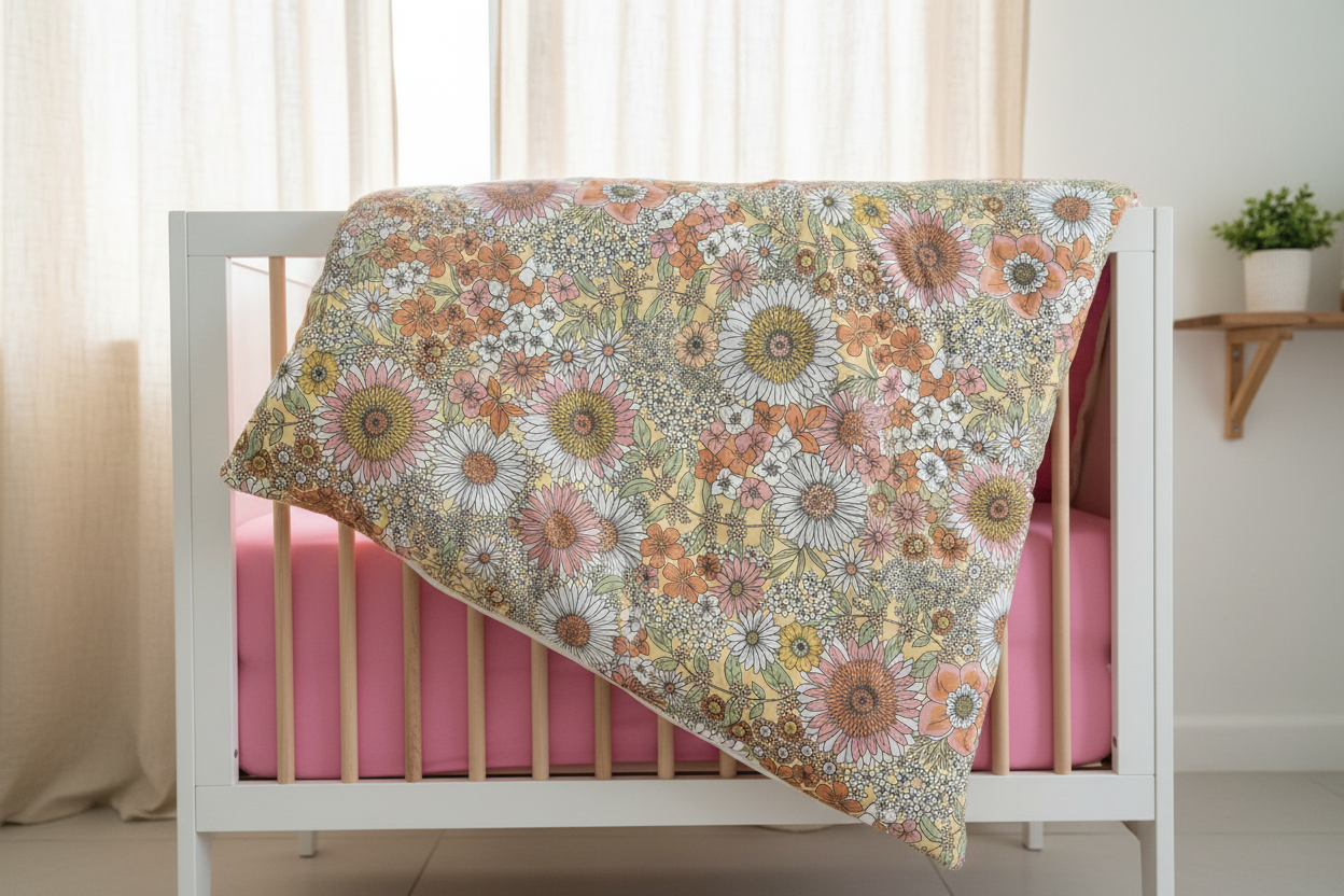 Handmade Reversible Cot Quilt- Floral Native