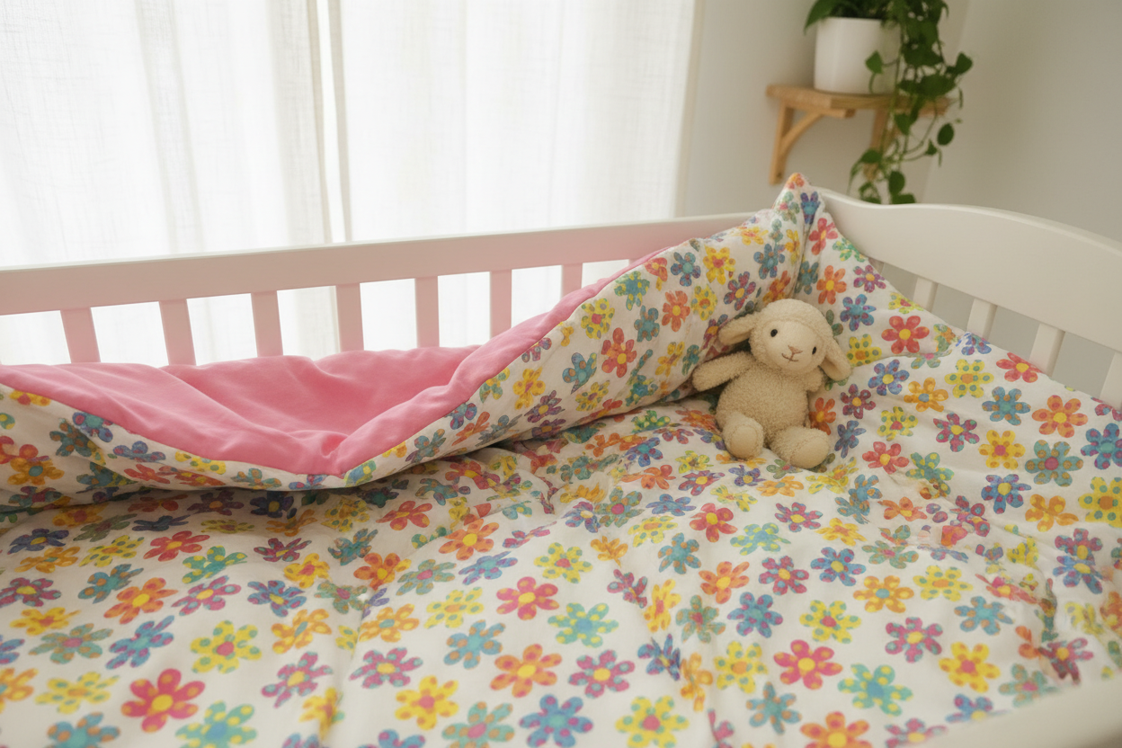 Handmade Reversible Cot Quilt- Flowers