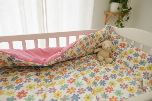 Handmade Reversible Cot Quilt- Flowers