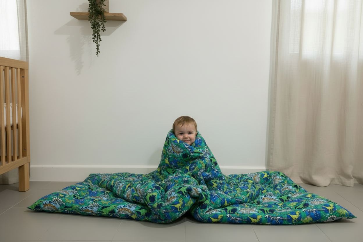 Handmade Reversible Cot Quilt- Dinosaurs