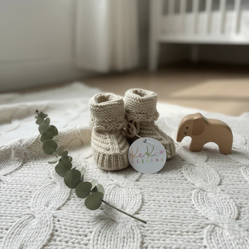 Hand Knitted Baby Booties – Oatmeal