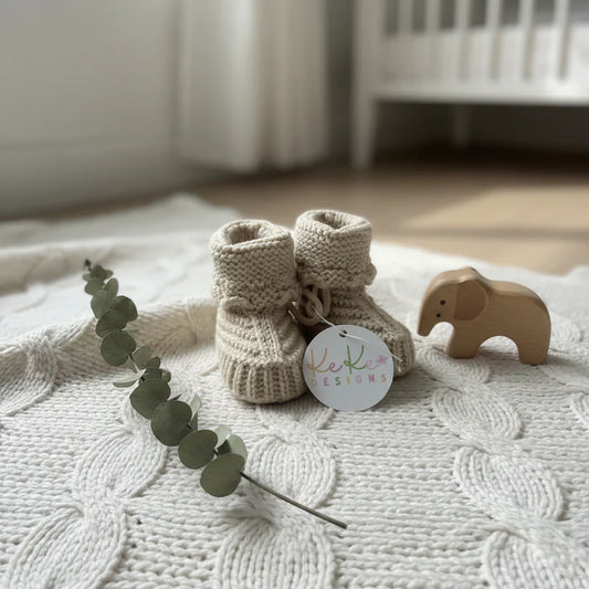 Hand Knitted Baby Booties – Oatmeal