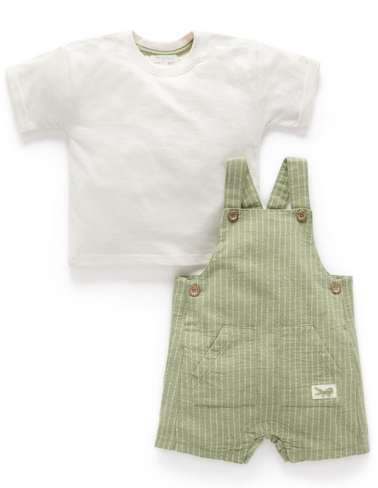 LINEN BLEND OVERALL SET- Safari Stripe