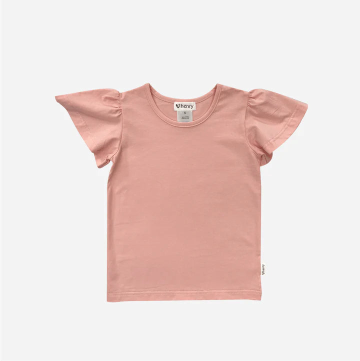 Girls Frill Sleeve Top - Peach Pink