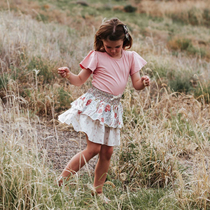 Girls Frill Sleeve Top - Peach Pink