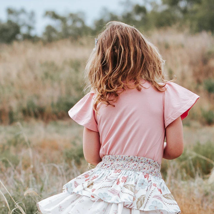Girls Frill Sleeve Top - Peach Pink