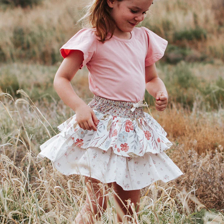 Girls Frill Sleeve Top - Peach Pink
