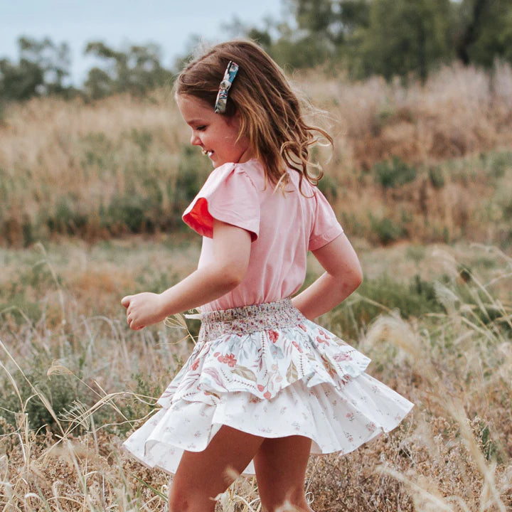 Girls Frill Sleeve Top - Peach Pink