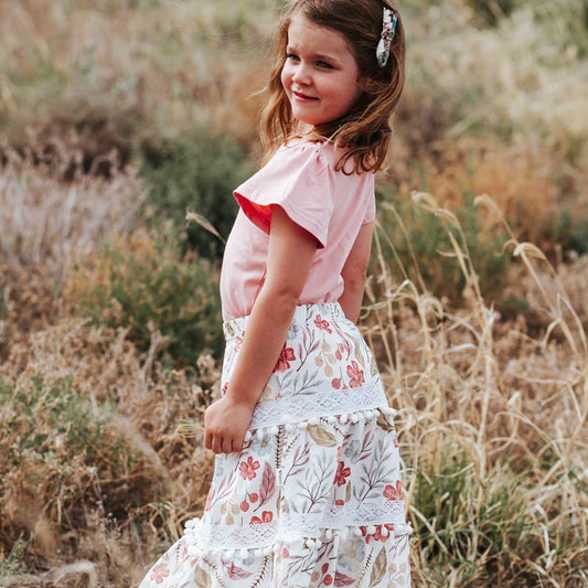 Girls Frill Sleeve Top - Peach Pink