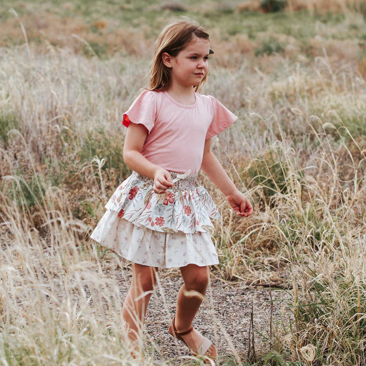 Girls Frill Sleeve Top - Peach Pink