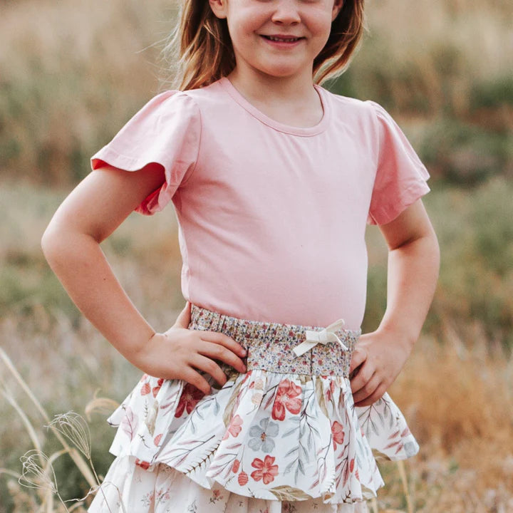 Girls Frill Sleeve Top - Peach Pink