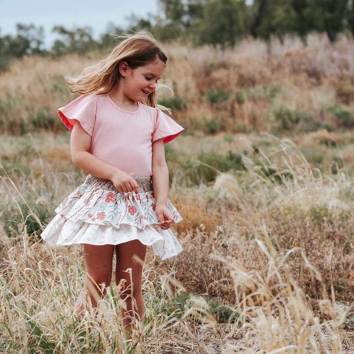 Girls Frill Sleeve Top - Peach Pink
