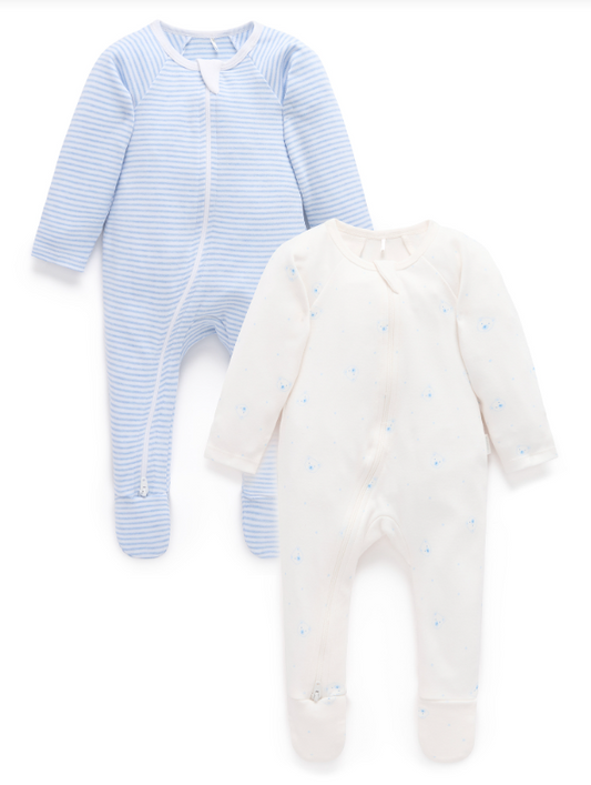 2 pack Zip Growsuit- Pale Blue Bear