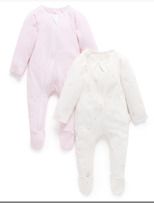 2 pack Zip Growsuit- Pale Pink Bear